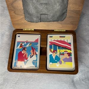 Vintage KENT cigarette walnut box / 2 full decks Lorillard playing cards '88